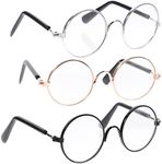 Toyvian 3Pcs Doll Glasses 3 Pairs Metal Wire Rim Glasses Doll Eyewear Mini Glasses Fits for 18in Dolls Mini Dolls Costume Accessories, Assorted Color, 8.3cm/3.26inch (W)