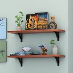 Klaxon Arizona Wood and Metal Floating Wall Shelves | Home Decorative Shelf (24 * 8 Inches, Walnut & Black) - Pack of 2