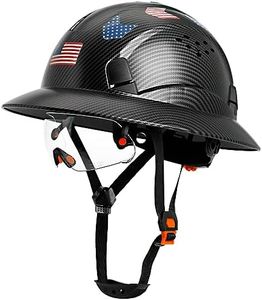 Aolamegs Safe Matte Black Carbon Fiber Pattern Full Brim Hard Hat with Visor - Vented Hard Hats Construction OSHA Approved for Men Adult, Reflective Safety Helmet with Chin Strap,6-Point Suspension