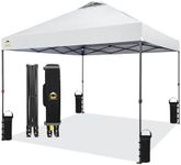 CROWN SHADES 10x10 Pop Up Canopy - Beach Tent with One Push Setup - Outdoor Canopy Tent with STO-N-Go Cover Bag for Events, Parties, Silver Coated Top, 3 Height & 4 Sand Bags, White