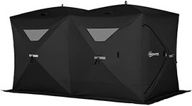 Outsunny 5-8 Person Ice Fishing Shelter, Waterproof Oxford Fabric Portable Pop-up Ice Tent with 4 Doors for Outdoor Fishing, Black