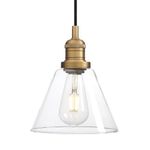 Phansthy Industrial Vintage Pendant Light Funnel Clear Glass Lamp Shade Hanging Light Decorative Lighting Retro Ceiling Light for Living Room Hallway Kitchen Dining Room E27 (Antique Brass)