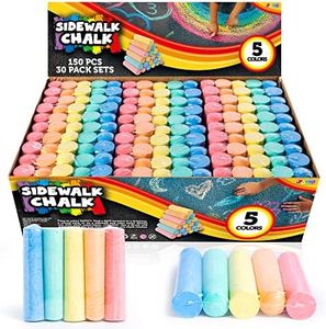 JOYIN 150 Pcs Sidewalk Chalk Set in 30 Packs, 5 Colors, Giant Box Non-Toxic Jumbo Washable Chalk for Outdoor Art Play, Painting on Chalkboard, Kitchen, Blackboard, Playground, Outdoor