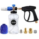 Torzone Short Pressure Washer Gun with Foam Cannon ，Power Washer Gun with 3/8'' Quick Connector，Adjustable Foam Blaster, M22 and 1/4 Inch Quick Connect,Additional 1.1mm Orifice Nozzle