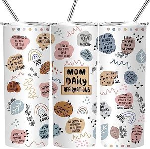 Fatbaby Mom Tumbler,Birthday Mother’s Day Christmas Gifts for Mom Mother,Mom Daily Affirmations Tumbler Cup,Vacuum Insulated Stainless Steel Skinny Tumbler With Lid and Straw 20oz