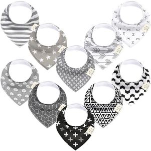 10-Pack Organic Baby Bandana Bibs - Organic Cotton Bandana Bibs for Boys, Girls - Super Absorbent Bandana Drool Bibs - Teething Bibs - Baby Bibs for Infant, Toddler (MONOS)