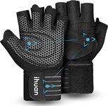 ihuan Ventilated Weight Lifting Gym Workout Gloves with Wrist Wrap Support for Men & Women, Full Palm Protection, for Weightlifting, Training, Fitness, Hanging, Pull ups (Large, Black)