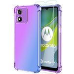 Osophter for Motorola Moto E13 Case: with 2pcs Screen Protector,two color gradient reinforced corner TPU shock absorption flexible Cell Phone Cover for Moto E13(Purple Blue)