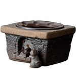 KKEKOS Ceramic Clay Teapot Warmer with Candle Holder Stand Vintage Japenese Chinese Style Tea Heater Tea Stove Warmer (kitten)