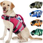 Kuoser Dog Life Jacket with Reflective Stripes, Adjustable High Visibility Dog Life Vest Ripstop Dog Lifesaver Pet Life Preserver with High Flotation Swimsuit for Small Medium Large Dogs Pinkcamo S