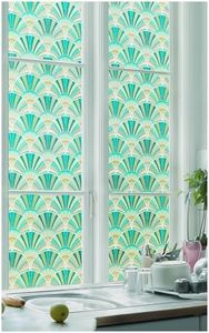 BeautyheroU Window Privacy Film Stained Glass Window Clings Heat and UV Blocking. Decorative Bathroom and Front Door Static Vinyl Window Cover,23.6×118.1 in,Green