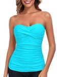 RELLECIGA Women's Sky Blue Ruched Bandeau Tankini Top Swimsuits Size Large