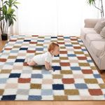 Area Rugs 8x10 for Living Room Bedroom, Large Soft Fluffy Checkered Shag Rug, Non-Slip Washable Indoor Floor Carpet for Kids Girls and Boys, Dorms, Nursery, Home Decor Aesthetic, Colorful