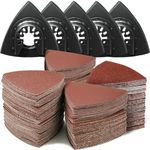 130Pcs Oscillating Tool Detail Sanding Pads Kit, 5Pcs Triangle Sanding Pads, 125Pcs Sandpaper, 60/80 /100/120 /240 Grits Hook & Loop Multitool Sandpaper for Wood/Plaster Other Surfaces Polish Sanding