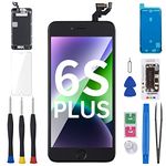 for iPhone 6S Plus Screen Replacement with Home Button 5.5” Black, 3D Touch LCD Display Digitizer Fix Tools Full Assembly with Front Camera Speaker Sensor Glass Protector, Repair Kit for A1634, A1687