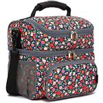 FlowFly Double Layer Cooler Insulated Lunch Bag Adult Lunch Box Large Tote Bag for Men, Women, With Adjustable Strap,Front Pocket and Dual Large Mesh Side Pockets,Floral