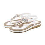 FOGOIN Sandals Womens Ladies Flip Flops Summer Flat Leather Sandal Toe Post Bohemian Walking Sandals, 5.5 UK, White