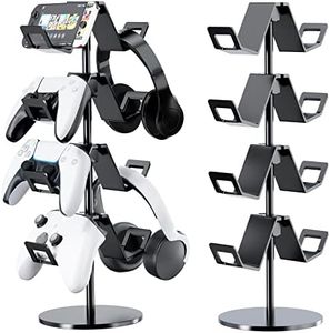 Karanava Controller Holder 4 Tier,Headphone Stand - Adjustable Controller Stand for Xbox PS5 PS4 Switch Pro - Gaming Controller Headset Holder for Universal Gaming Accessories,Desk/Floor(Black)