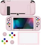 PlayVital ZealProtect Soft Protective Case for Nintendo Switch, Flexible Cover for Switch with Tempered Glass Screen Protector & Thumb Grips & ABXY Direction Button Caps - Cherry Blossoms Pink