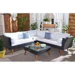 LOCCUS 3Pcs Outdoor Conversation Set Patio Furniture Set All Weather Wicker Sectional Couch Sofa,Center Table with Cushions.(Black and Off-White Color)