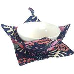 CUSHYSTORE 2X Bowl Pot Cozy Huggers Holders Heat Cold Resistant Anti-Scalding Canvas (Navy Exotic Flower)