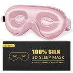 BeeVines 100% 22 Momme Silk Sleep Mask, with 3D Contoured Eye Cups for Eyelash Extensions, 100% Blackout Sleeping Mask with Adjustable Strap for Women (002 Pink)