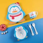 Alokik 5 Piece Mealtime Bamboo Dinnerware for Baby Kids-Toddler, Set of Plate-Bowl Cup and Spoon-Baby Feeding Utensils for Kids, Eco Friendly and Dishwasher Safe, Great Gift for Birthday(Penguin)