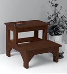 CRAFT D ARTS Wooden 2 Step Stool for Kitchen | Foot Rest Stool for Living Room | Sheesham Wood Walnut Finish Black