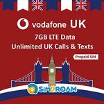 Vodafone UK Sim Card - 7GB at 4G LTE High Speed Data + Unlimited UK Minutes & Texts | United Kingdom Sim Card | No Euro Calls/SMS, UK only