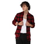 Campus Sutra Men's Midnight Black & Scarlet Red Brushed Buffalo Check Shirtfor Casual Wear | Spread Collar | Long Sleeve | Button Closure | Shirt Crafted with Comfort Fit for Everyday Wear