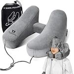 flybuddy Inflatable Neck Pillow for Traveling, Turtle Neck Pillow for Airplane Travel w/Travel Bag & Hood - Soft Microfiber Neck Pillow, Travel Accessory - Quickly Inflate in Seconds (Grey)