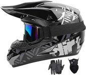 Youth Dirt Bike Helmets Motocross Helmet Fashion Kids Full Face Motorcycle Helmet DOT Approved Youth ATV Four Wheeler Helmets (Goggles Gloves Faceshield) (Grey, Medium)