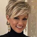 Creamily Short Blonde Wigs for Women Pixie Cut Wigs with Bangs Natural Straight Layered Synthetic Hair Short Wig for Women Daily Cosplay Party Wig Blonde Mixed Brown