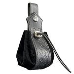 HiiFeuer Medieval Faux Leather Drawstring Pouch, Retro Nordic Portable Coin Purse, Vintage Belt Pouch Dice Bag for LARP Ren Faire(Black A)