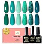 Yueshop 6 x8ml Gel Nail Polishes -6 Colors Green Gel Nail Polish Kit, Light Green Dark Green Sparkly Glitter Summer Gel Polish Set Soak Off UV Gel Nail Art Varnish Manicure Christmas Beauty Gifts