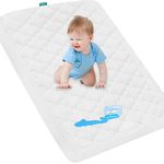 Waterproof Crib Mattress Pad for Pack N Play - 39" x 27" Fitted Pad for Graco Playard Mattress | Mini & Portable Playard Mattresses -Washable Ultra Soft Padding -White