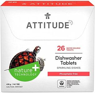 ATTITUDE Dishwasher Pods, Naturally Derived Dishwashing Detergent, Vegan and Plant-Based Dish Soap Tablets, Phosphate Free, Unscented, 26 count