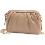 Vaschy Clutch Purse for Women,Fashion Ruched Vegan Leather Small Formal Evening Handbag Crossbody Shoulder Bag Wedding,Party Apricot