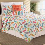 C&F Home Flip Flop Life 3 Piece Full/Queen Quilt Set Coastal Tropical Beach Reversible Bedspread Coverlet for Spring Summer Full/Queen 3 Piece Set Blue