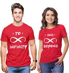 Hangout Hub Hh3 Men's & Women's Round Neck Regular Fit T-Shirt To Infinity And Beyond (Red;Men L(40);Women M(36) ;) Pack Of 2 Couple T-Shirts