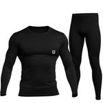 Unbeatable Mens Sports Running Set | Polyester Spandex Compression Shirt and Tights for Men Workout Combo Set | Long Sleeve Quick-Dry Fitness Track Suit for Man Yoga Suits (Black, Small)