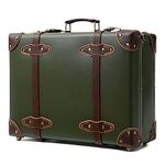 urecity Vintage and Cute Carry-on Overnight Case Non-wheeled Mini Leather Trunk Suitcase with Shoulder Strap, Dark Army Green, 16", Pretty and Cute Vintage Case