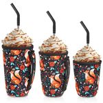 HZRAN 3 Pack Insulated Cup Holders for Drinks, Reusable Neoprene Iced Hot Coffee Drink Socks Sleeve, Cold Beverage Cozy Sleeve Compatible with Starbucks Dunkin Coffee and More. (Secret Fox)