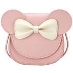 Ondeam Little Mouse Ear Bow Crossbody Purse,PU Shoulder Handbag for Kids Girls Toddlers(Pink)