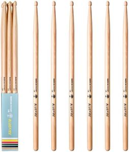 6 sticks/3 pairs natural 5A Drumstick,Classic 5A Drum Sticks,Hickory Drumsticks with Acorn Tips,for Acoustic or Electronic Drum,Bluefire Drumstick,Weight Matched.Natural Drumstick.School Season Gift.