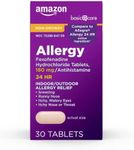 Amazon Basic Care All Day Allergy Relief, Fexofenadine Hydrochloride Tablets, 180 mg, Antihistamine, Non-Drowsy, 24-Hour Relief, 30 Count