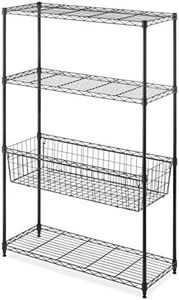 Whitmor 4-Wire Shelving Unit, Metal Storage Shelves with Basket, Easy Assembly Home Organizer for Pantry, Kitchen, Garage, Plant