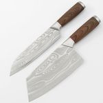 Machado Classic Japanese Meat/Vegetable Damascus Shun Chef & Cleaver Knife for Kitchen - Set of 2