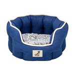 allpetsolutions Alfie Range Dog Bed - Warm, Fleece-Lined Machine Washable Dog Bed with Raised Rim - Calming Pet Sofa & Home Lounger with Extra Soft Reversible, Removable Pillow Cushion - Medium, Navy