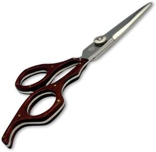 Saki Shears Kigumi Professional 6" Hair Cutting Shears - Sword Style Blade with Wood Accent Finger Holes - 440C Stainless Steel for Hairdressers and Barbers (Brown)